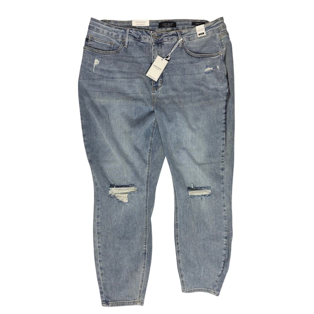 Judy Blue Mid Rise Tummy Control Distressed Skinny Jeans Size 22W Light Wash New